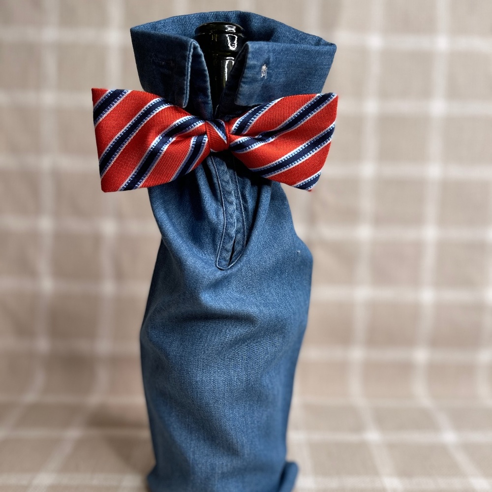 Handcrafted Wine or Liquor Bottle Gift Bag Made From Shirt and Tie